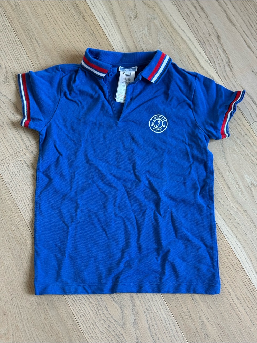 Jacadi Royal Blue Polo with Red & White Stripe Trim